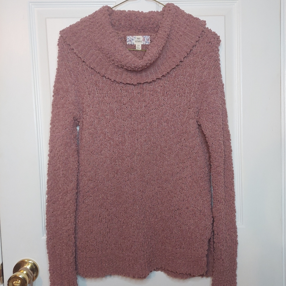 Pink Republic Mauve Soft Textured Popcorn Knit Cowl Neck Pullover Sweater Sz XS